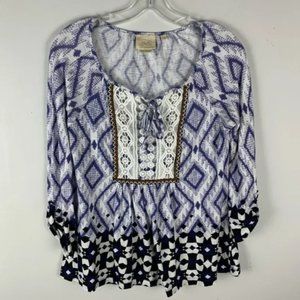 Anthropologie Vanessa Virginia Boho lace trimmed blouse size small